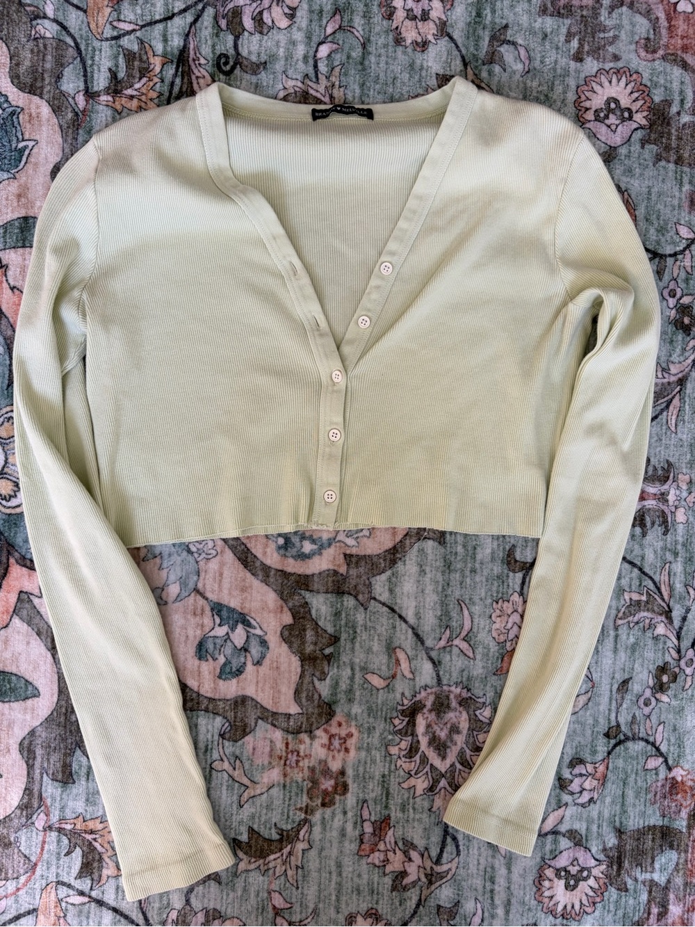 Brandy Melville Mint Green Ribbed Cropped Button Cardigan - Picture 2 of 6